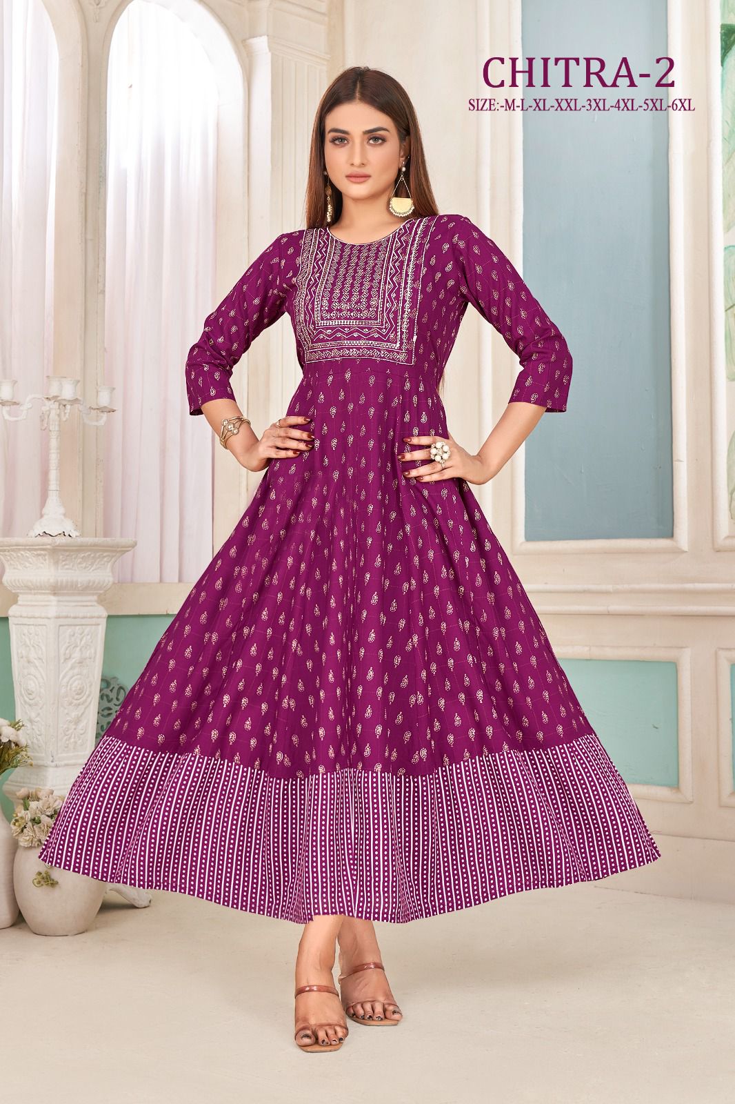 Chitra 2 Rayon Gold Print Long Anarkali Kurtis Catalog